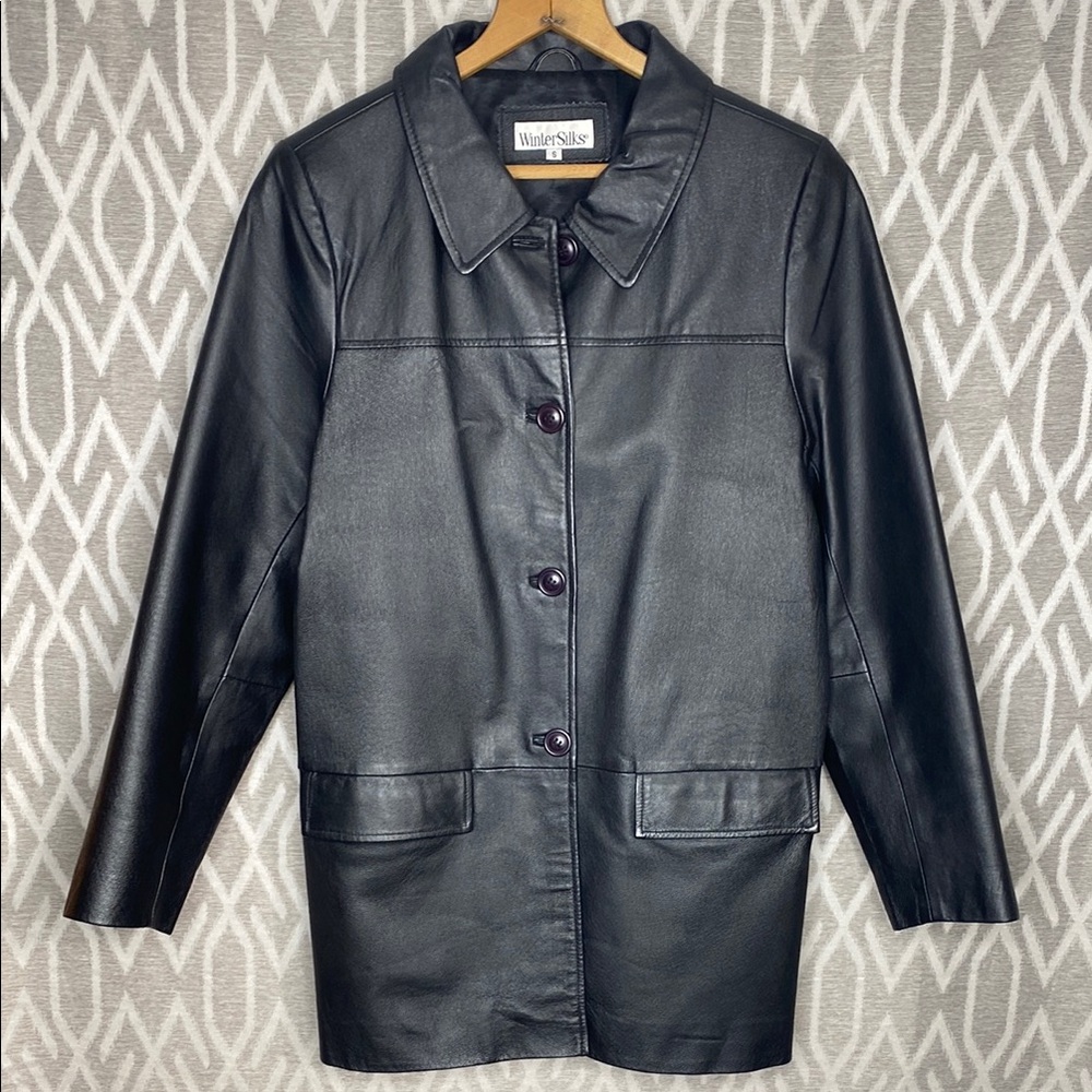 Vintage WinterSilks Black Leather Jacket with Classic Cut Smooth Size: Small